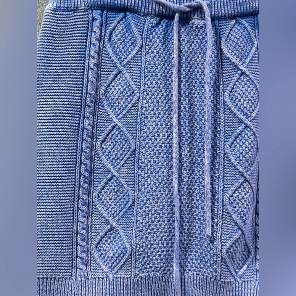 Free People Cable Knit Blue Short Skirt Paper Bag Waist Size S Boho 100% Cotton